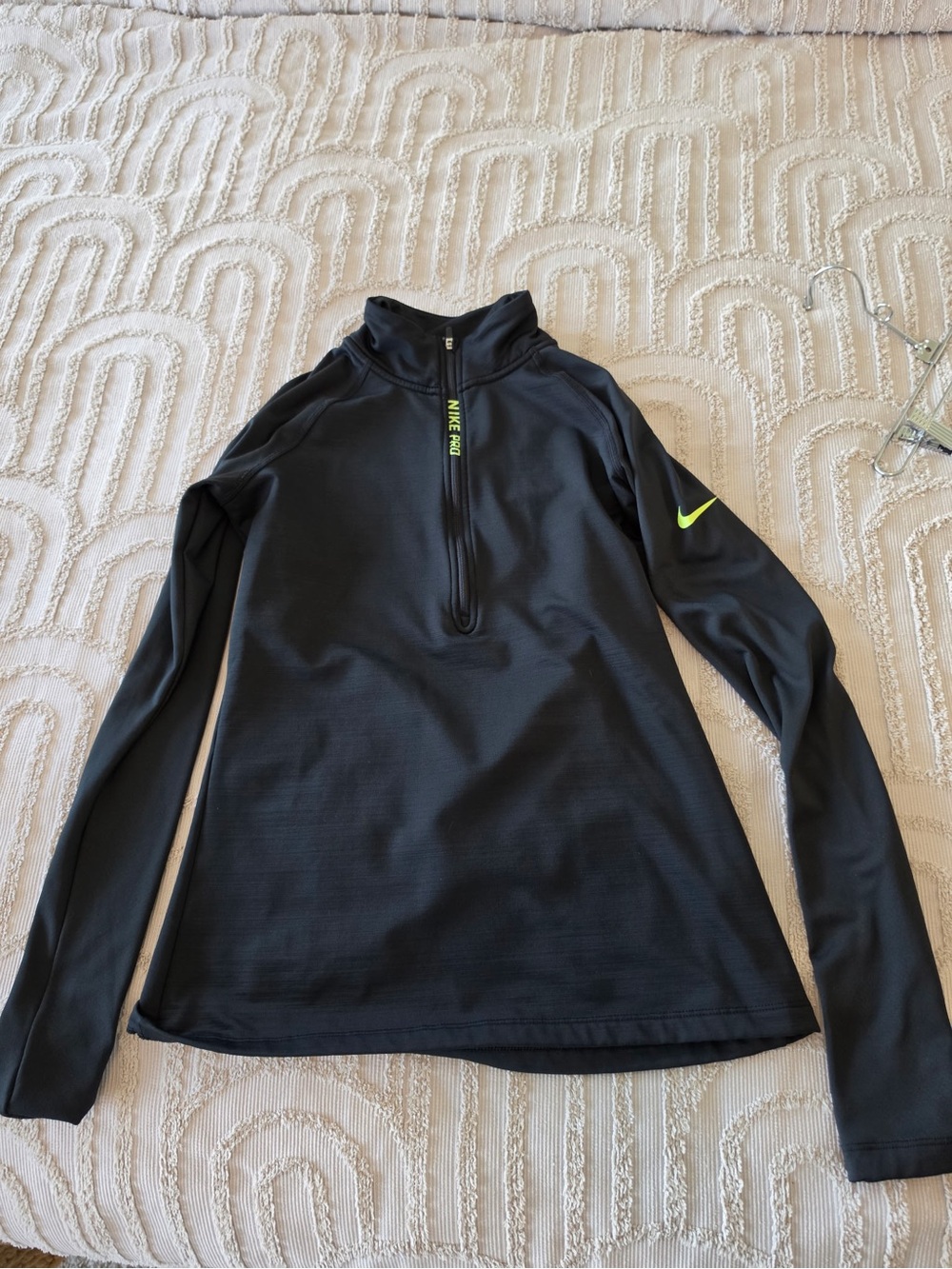 Nike Black Long-Sleeve Quarter Zip Sweatshirt with Neon Green Accents
